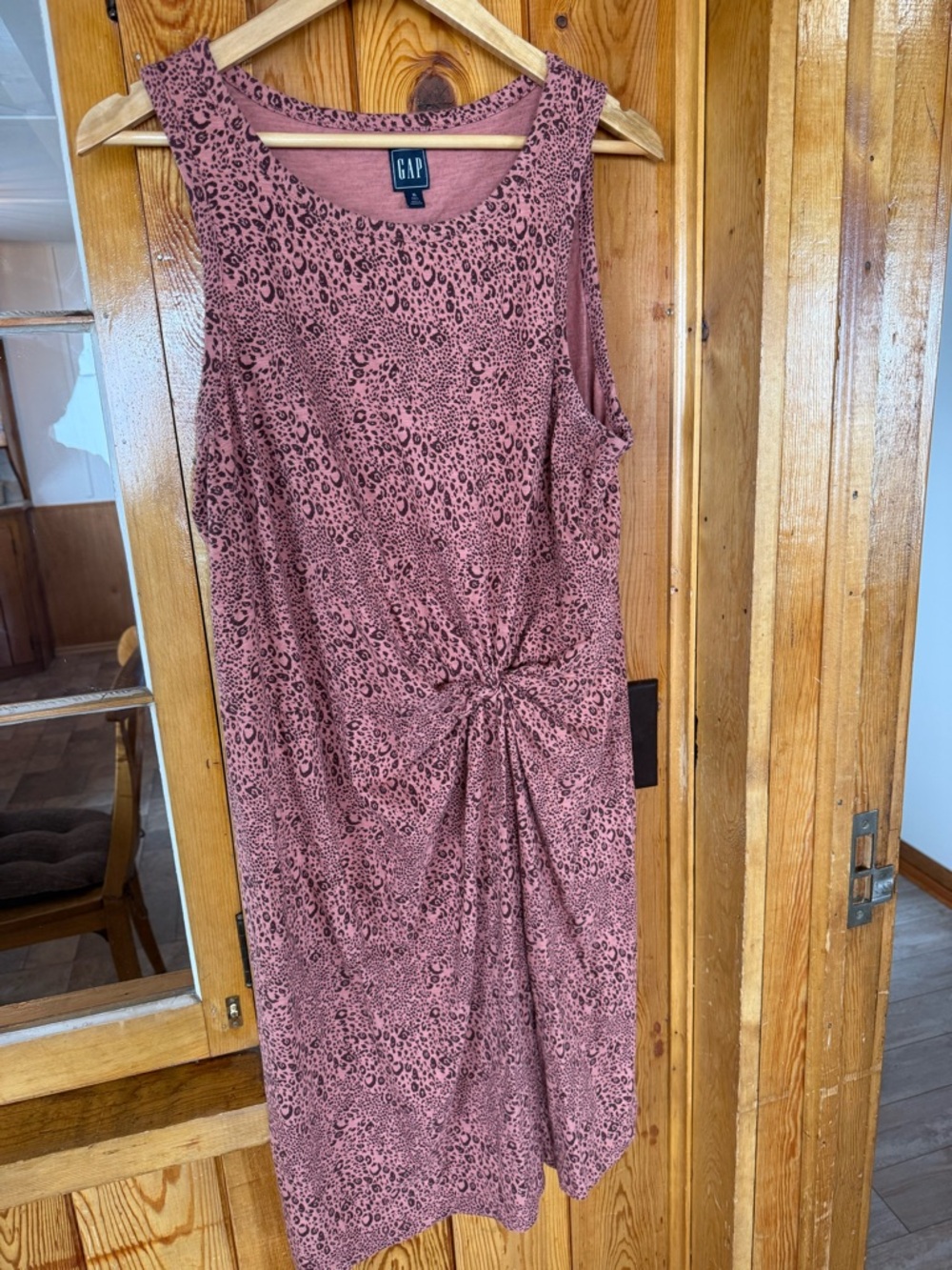 GAP Mauve Leopard-Print Knot Front Midi Dress